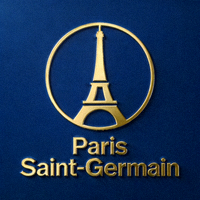 巴黎圣日耳曼足球俱乐部徽章，深蓝色背景上的金色埃菲尔铁塔标志