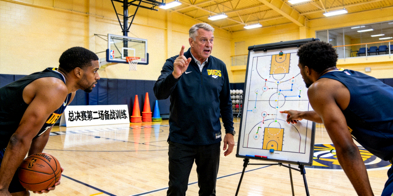 掘金队主教练马龙在训练中指导球员备战总决赛第二场新闻图片