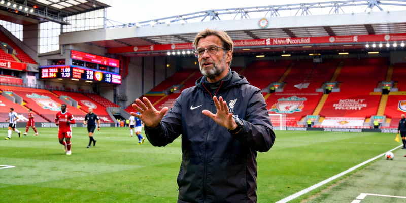 利物浦主帅克洛普在安菲尔德球场指挥比赛的新闻图片