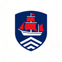 曼彻斯特城足球俱乐部徽章，深蓝色背景上的帆船与三斜线标志